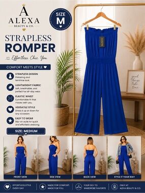 Strapless Romper - Royal Blue